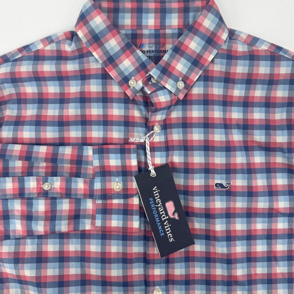 Vineyard Vines Kids XL 18 On-The-Go Performance Gingham Shirt Lobster Reef NEW